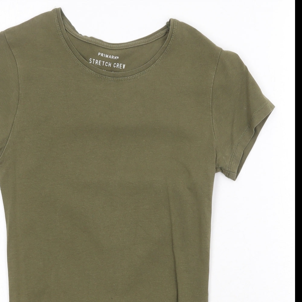 Primark Womens Green Cotton Basic T-Shirt Size 6 Round Neck