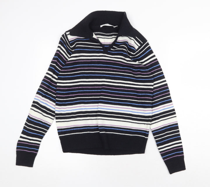 EWM Womens Multicoloured Collared Striped Acrylic Pullover Jumper Size S - Size 10-12