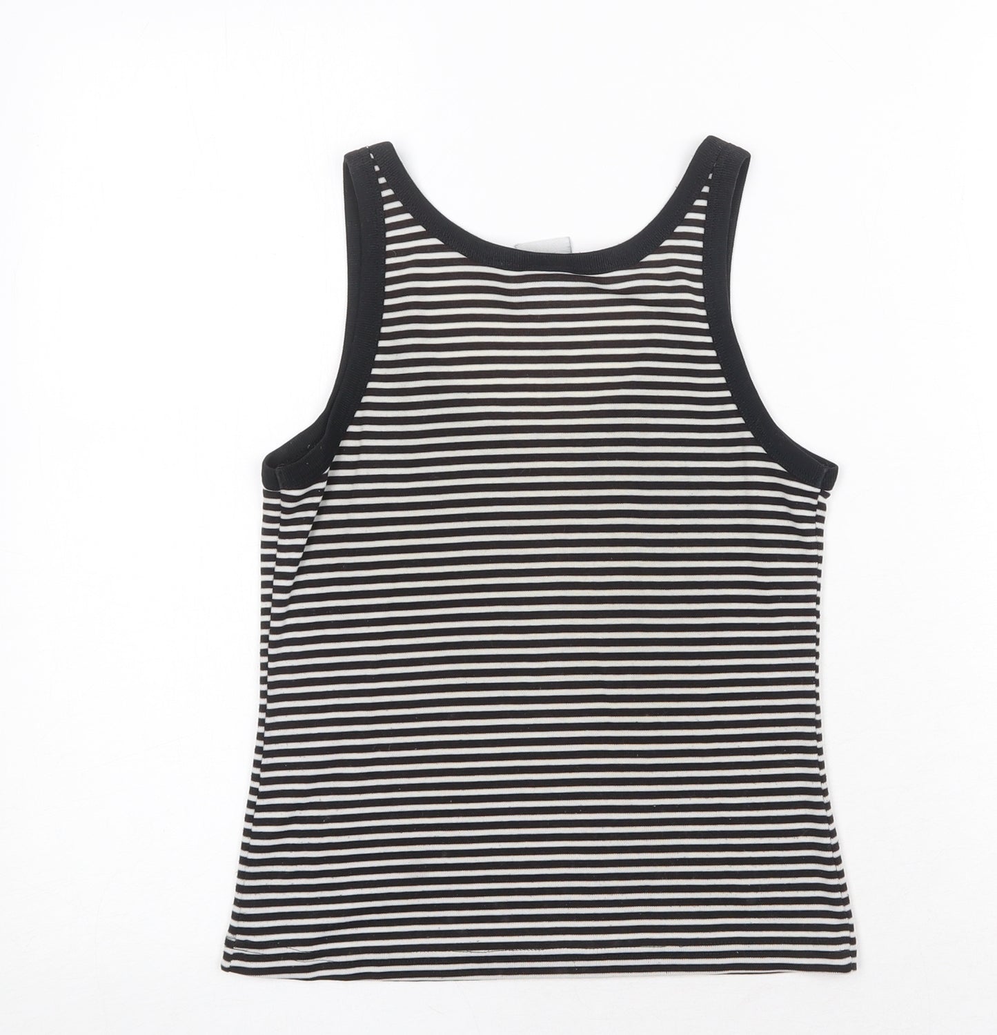 Xe Womens Black Striped Polyester Basic Tank Size 10 Scoop Neck