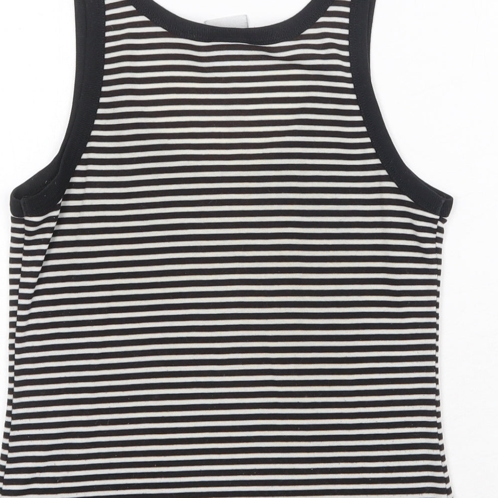 Xe Womens Black Striped Polyester Basic Tank Size 10 Scoop Neck
