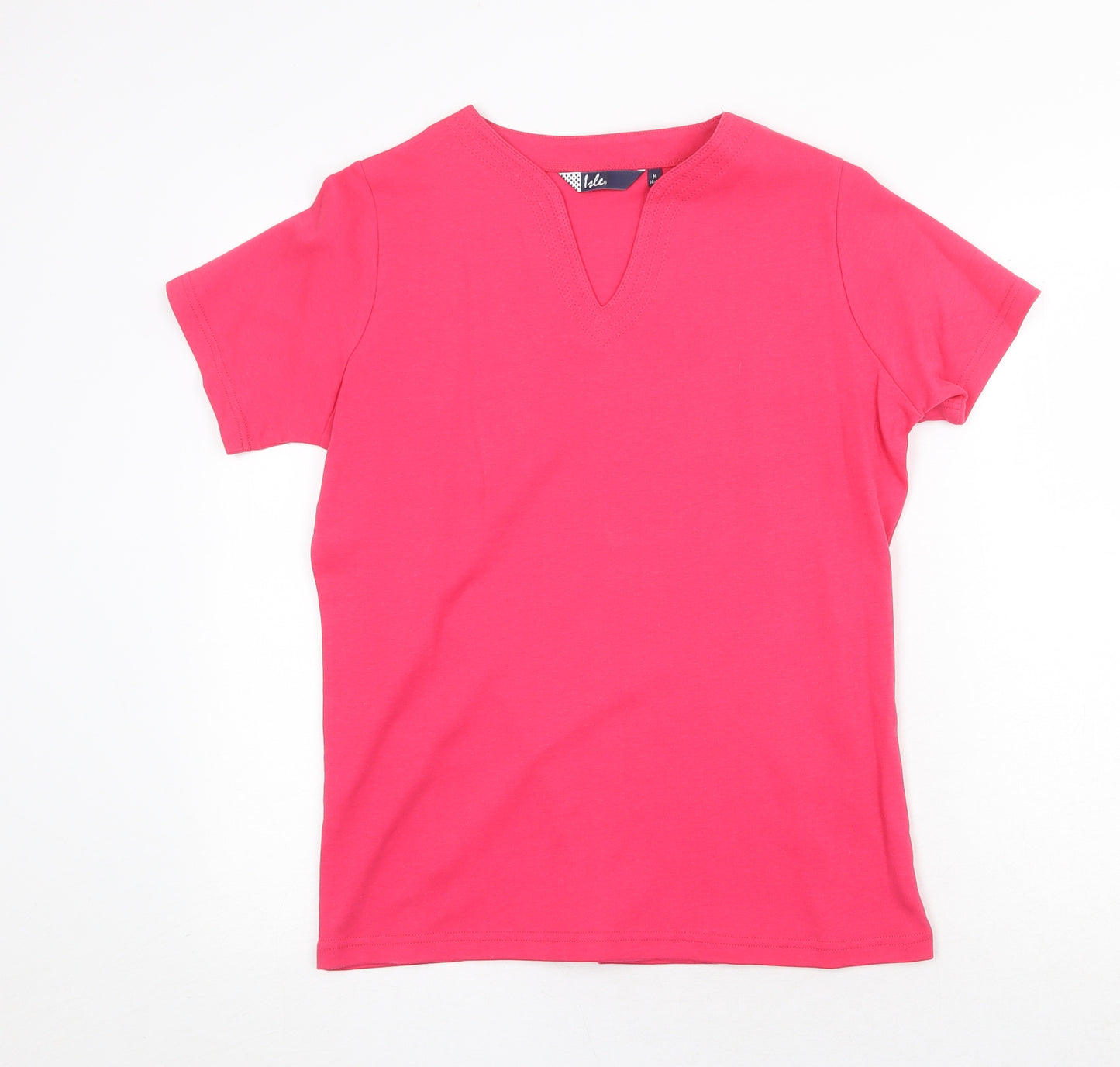 Isle Womens Pink 100% Cotton Basic T-Shirt Size M V-Neck - Size 14-16