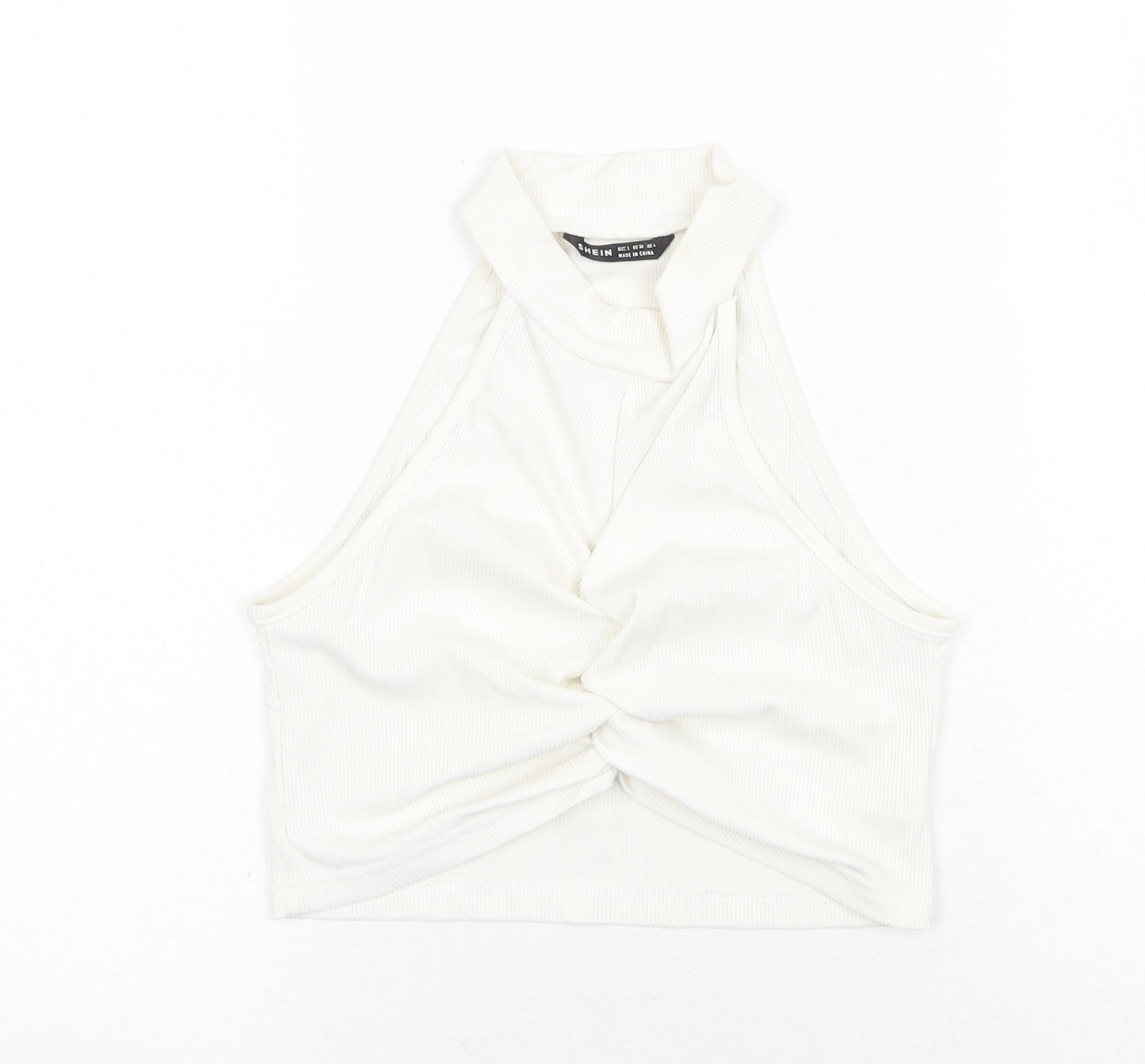 SheIn Womens White Polyester Cropped Tank Size S Round Neck
