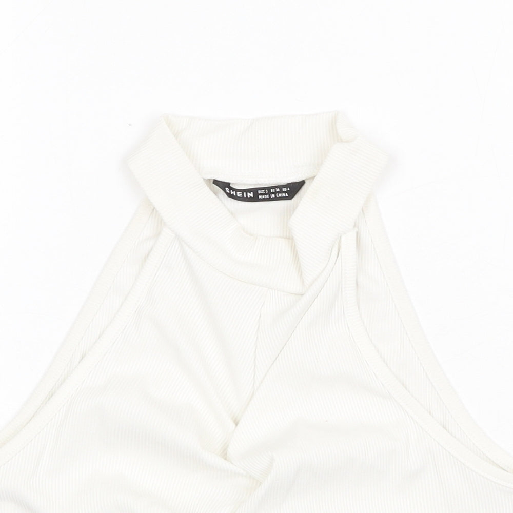 SheIn Womens White Polyester Cropped Tank Size S Round Neck