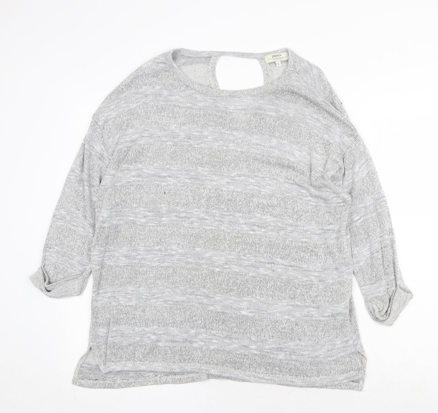 Papaya Womens Grey Round Neck Viscose Pullover Jumper Size L