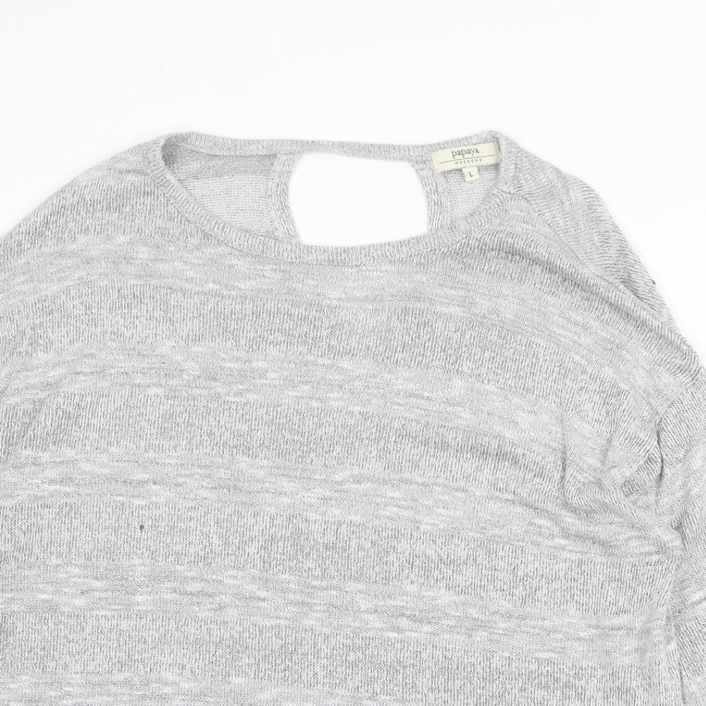 Papaya Womens Grey Round Neck Viscose Pullover Jumper Size L