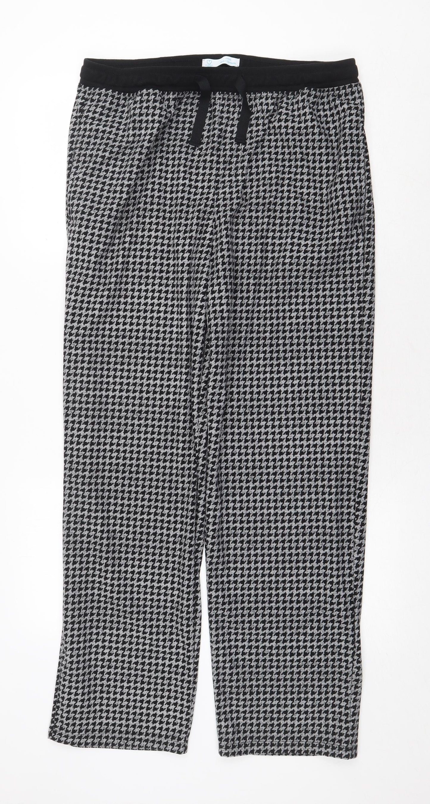 Primark Womens Grey Geometric Polyester Trousers Size L Regular Drawstring - Houndstooth Pattern