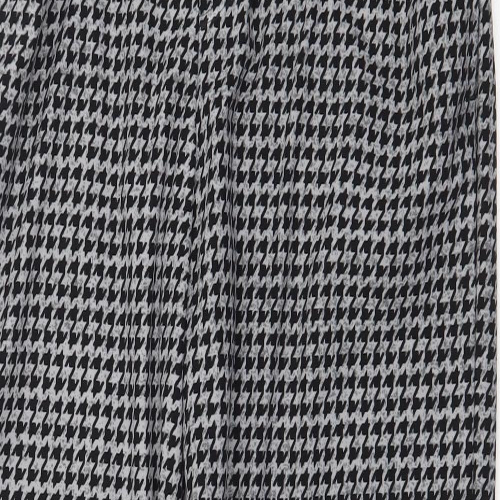 Primark Womens Grey Geometric Polyester Trousers Size L Regular Drawstring - Houndstooth Pattern