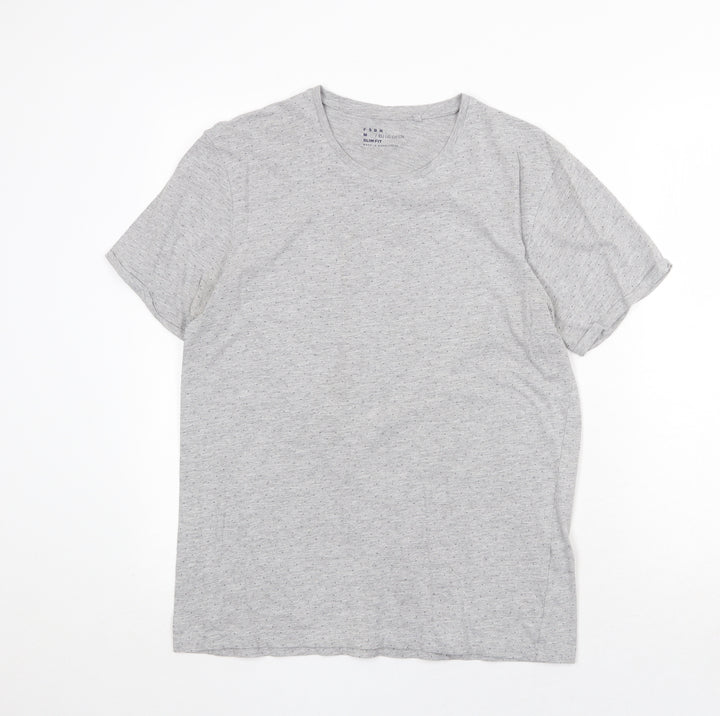 FSBN Mens Grey Polka Dot Cotton T-Shirt Size M Round Neck