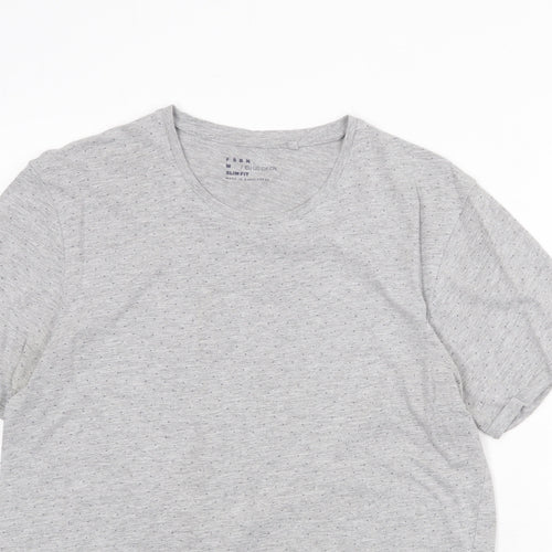 FSBN Mens Grey Polka Dot Cotton T-Shirt Size M Round Neck