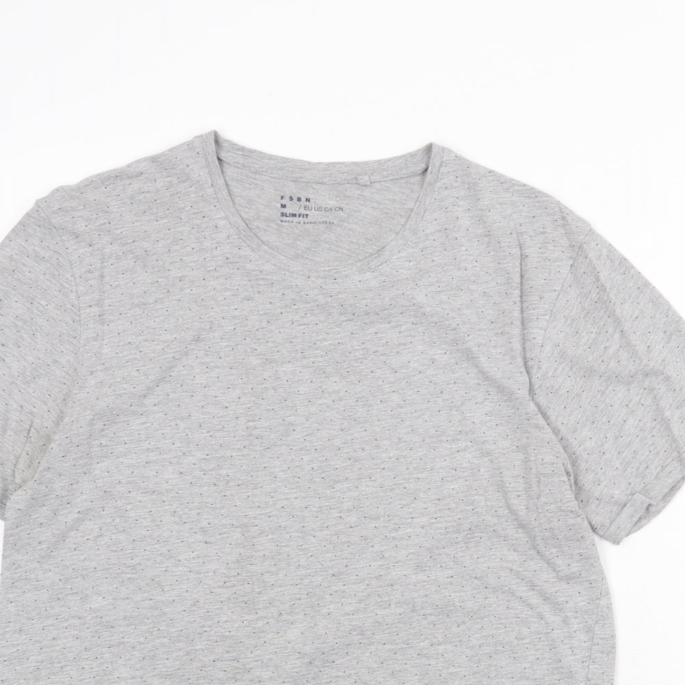 FSBN Mens Grey Polka Dot Cotton T-Shirt Size M Round Neck
