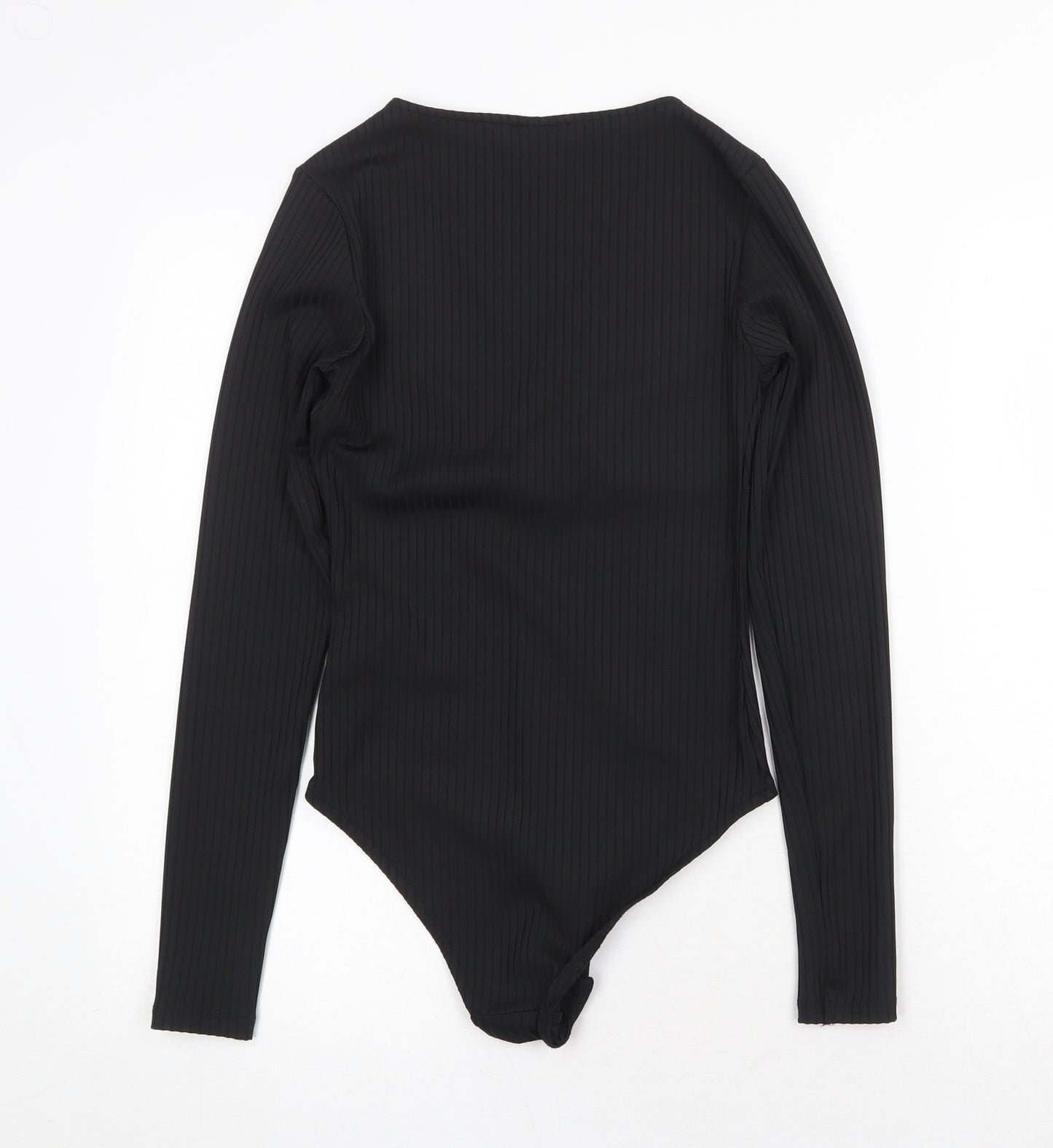 H&M Womens Black Polyester Bodysuit One-Piece Size S Snap - Ribbed