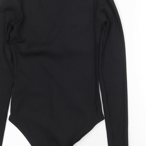 H&M Womens Black Polyester Bodysuit One-Piece Size S Snap - Ribbed