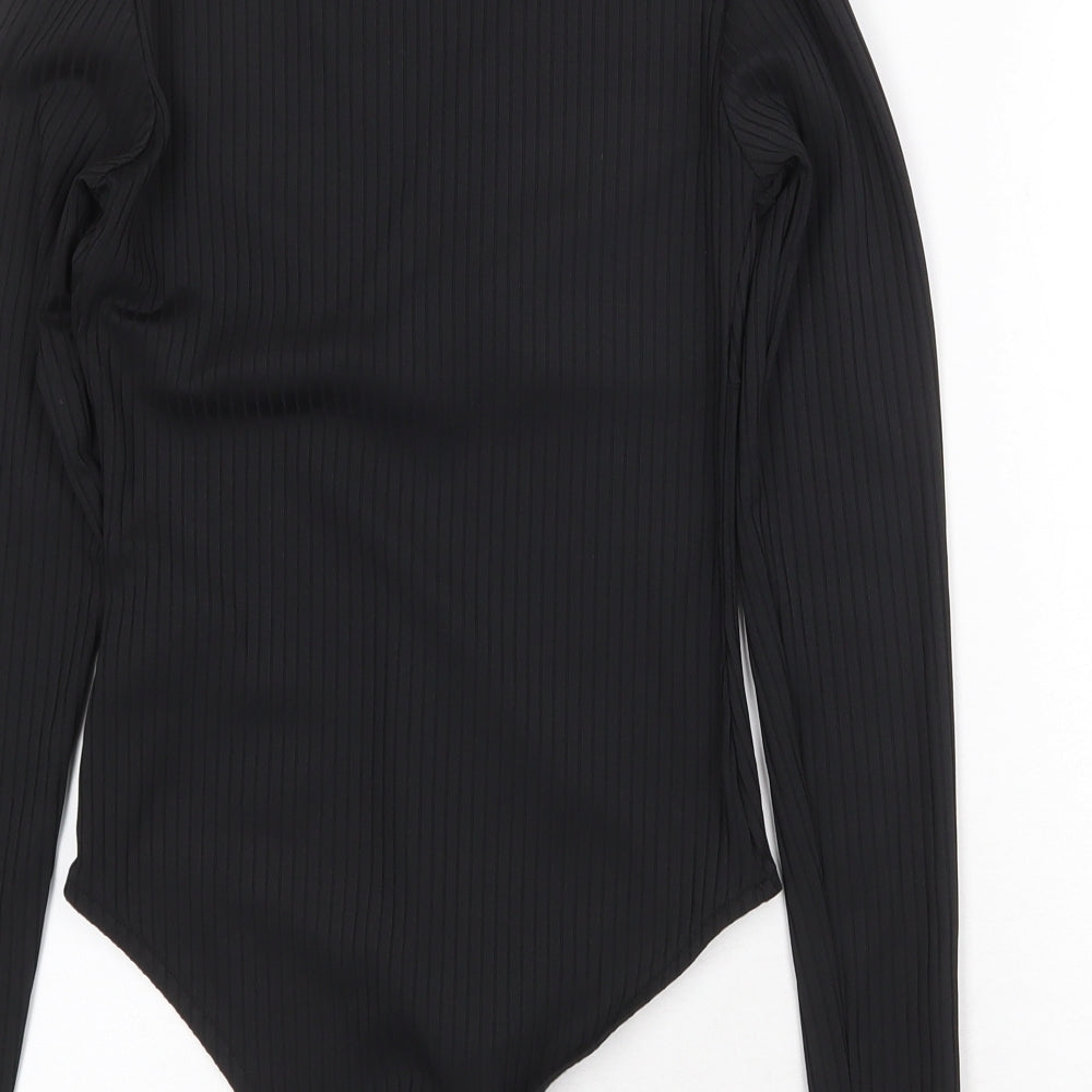 H&M Womens Black Polyester Bodysuit One-Piece Size S Snap - Ribbed