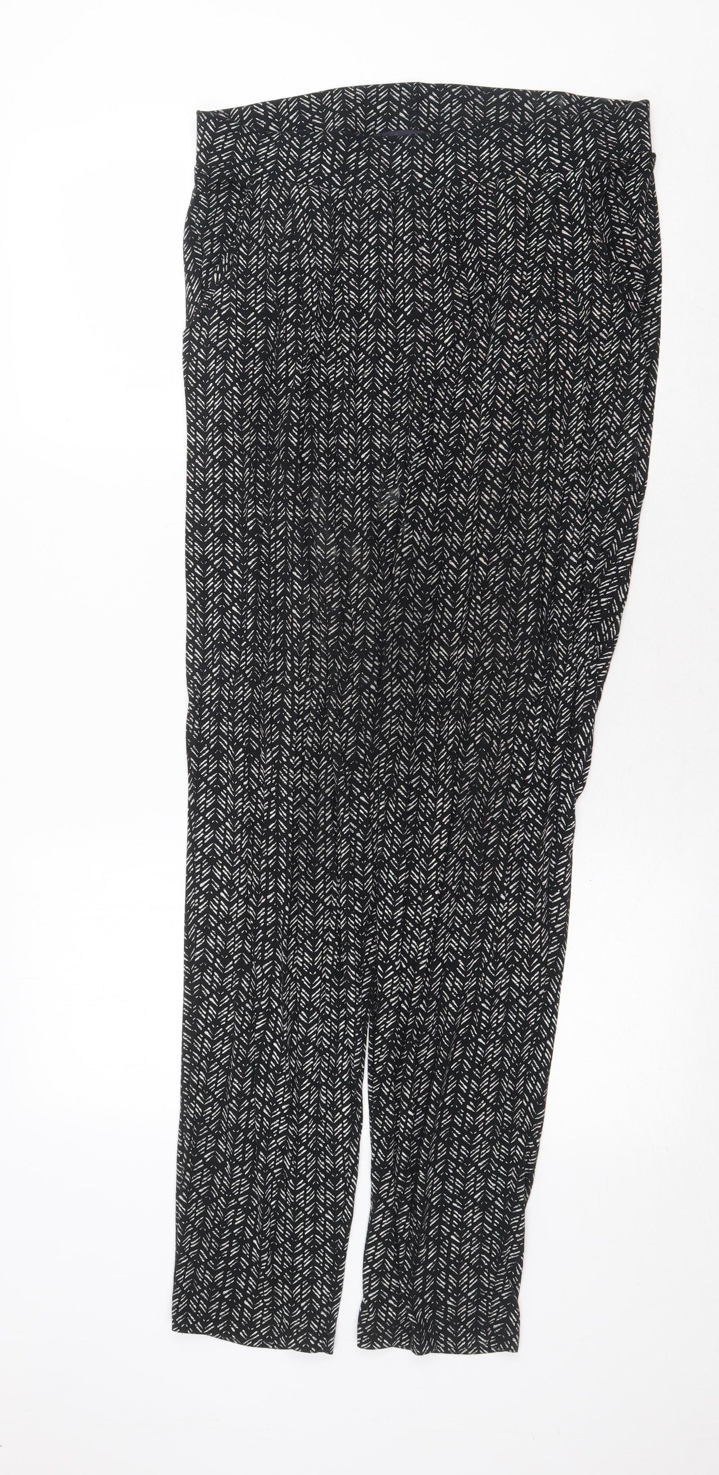 Marks and Spencer Womens Black Geometric Viscose Trousers Size 12 Regular