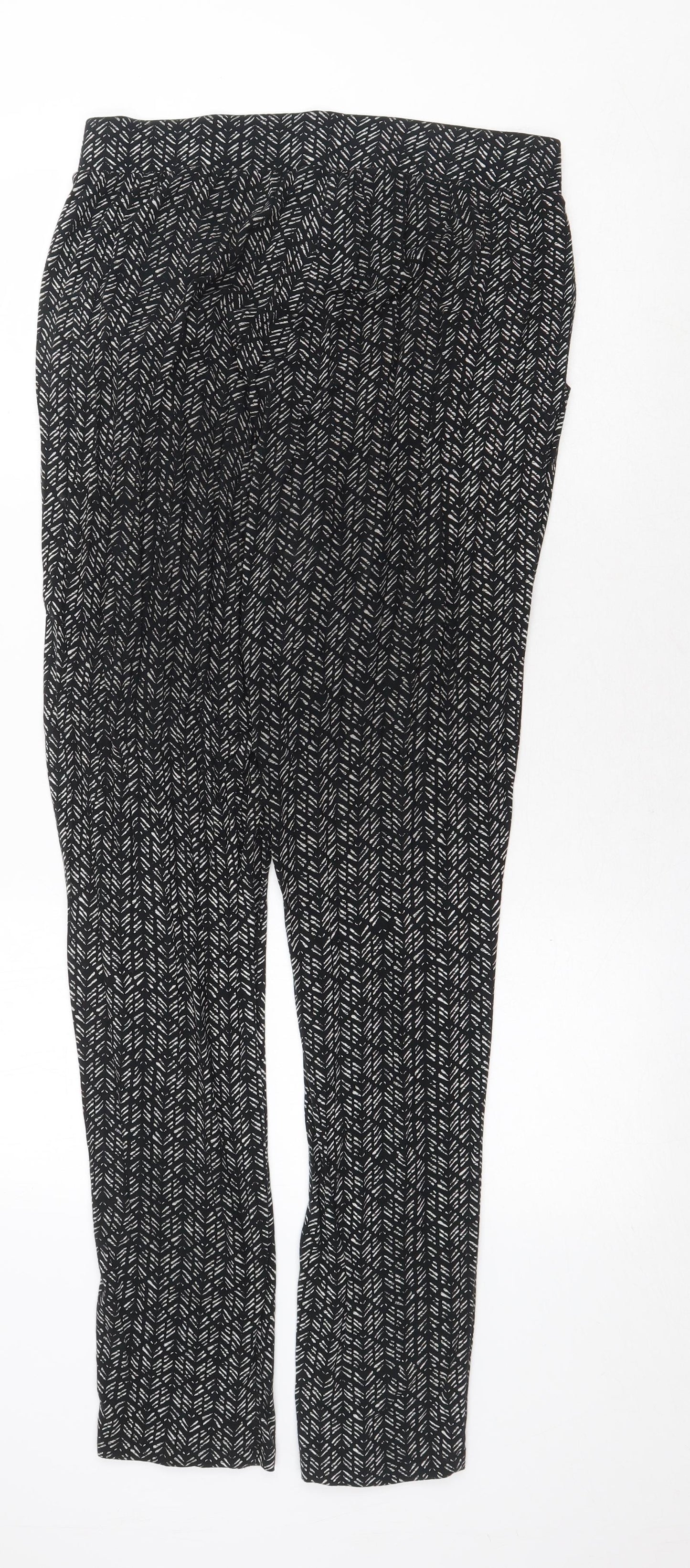 Marks and Spencer Womens Black Geometric Viscose Trousers Size 12 Regular