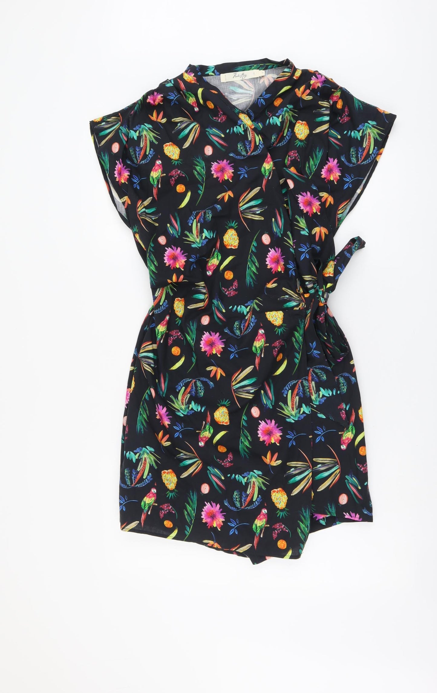 Koala Bay Womens Black Geometric Cotton Playsuit One-Piece Size L Tie - Wrap Style