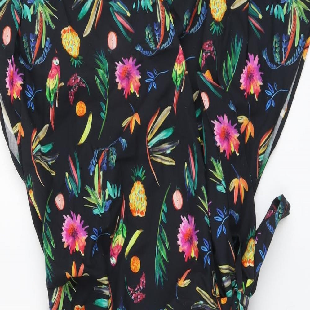 Koala Bay Womens Black Geometric Cotton Playsuit One-Piece Size L Tie - Wrap Style