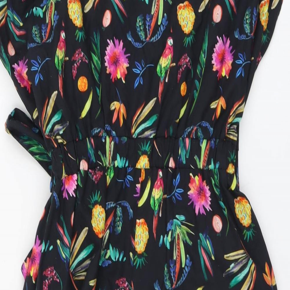 Koala Bay Womens Black Geometric Cotton Playsuit One-Piece Size L Tie - Wrap Style