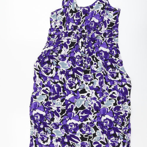 Rivera Womens Purple Floral Viscose Slip Dress Size 10 Scoop Neck Pullover