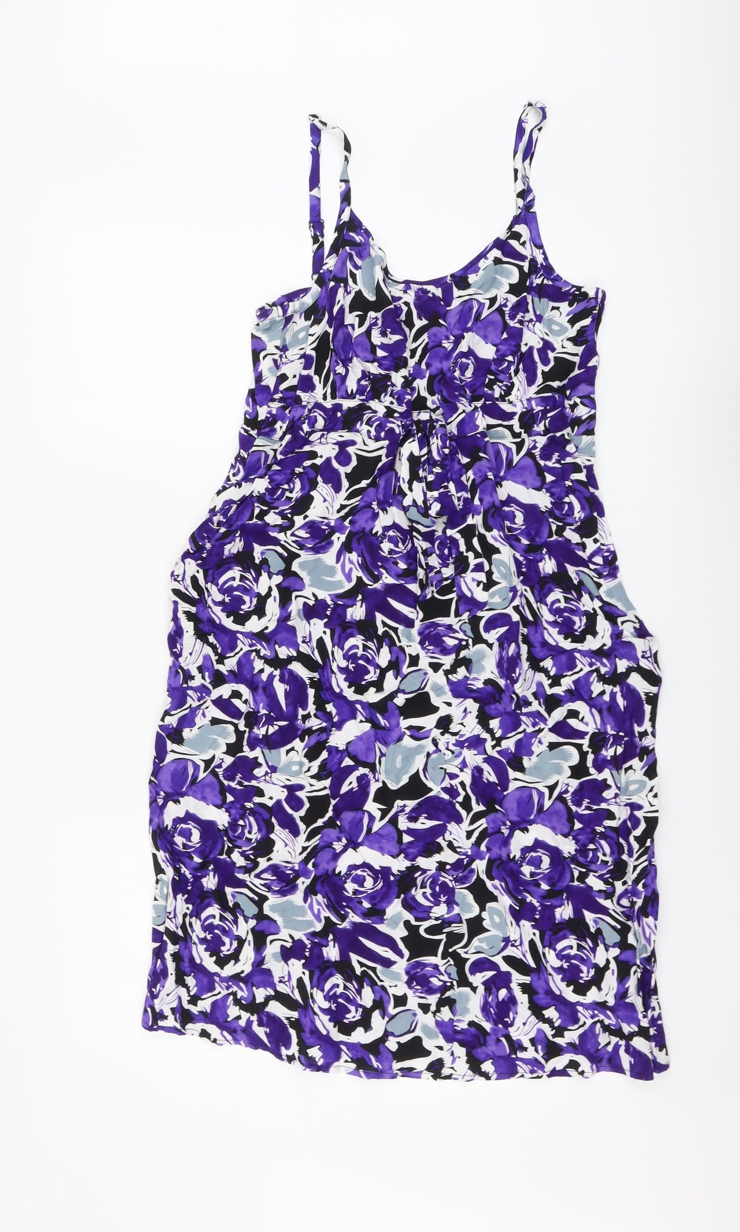 Rivera Womens Purple Floral Viscose Slip Dress Size 10 Scoop Neck Pullover