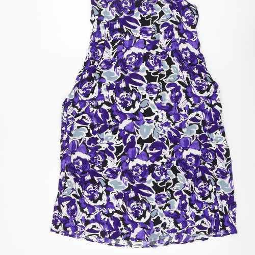 Rivera Womens Purple Floral Viscose Slip Dress Size 10 Scoop Neck Pullover