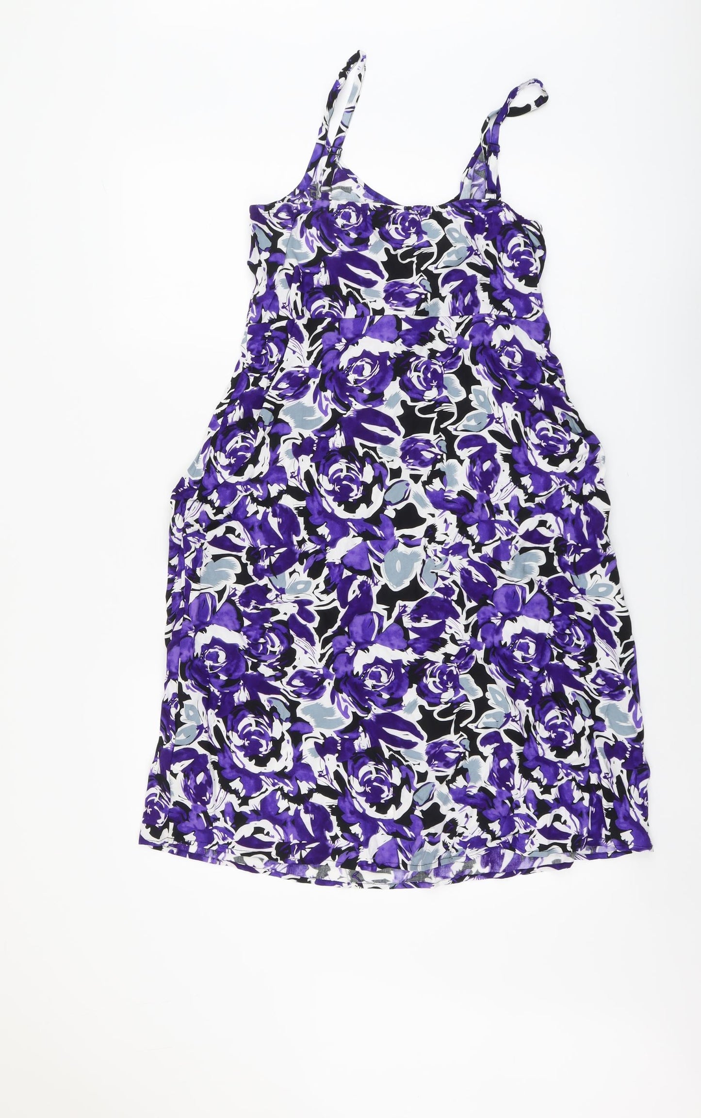 Rivera Womens Purple Floral Viscose Slip Dress Size 10 Scoop Neck Pullover