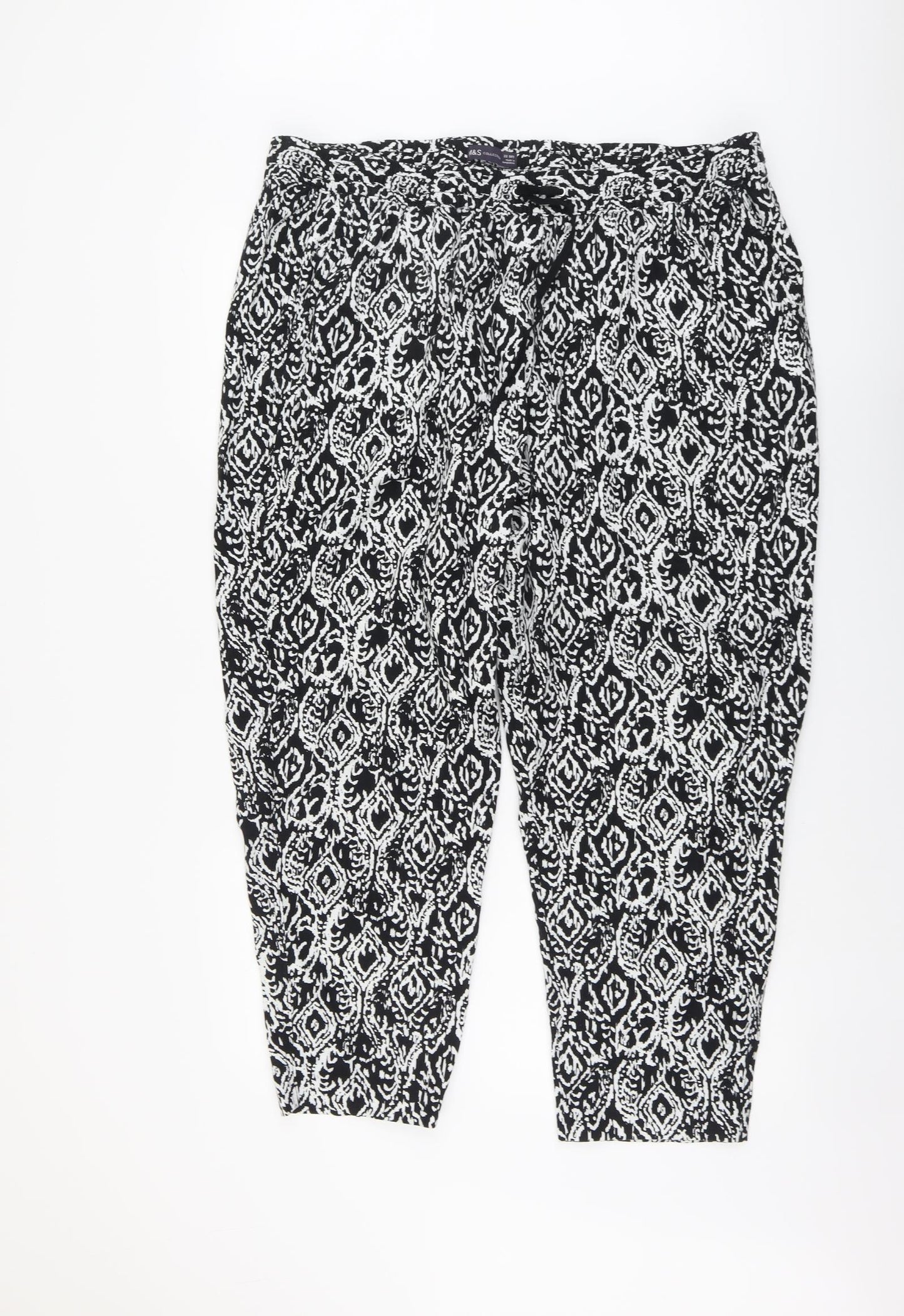 Marks and Spencer Womens Beige Geometric Polyester Trousers Size 22 L26 in Regular Drawstring