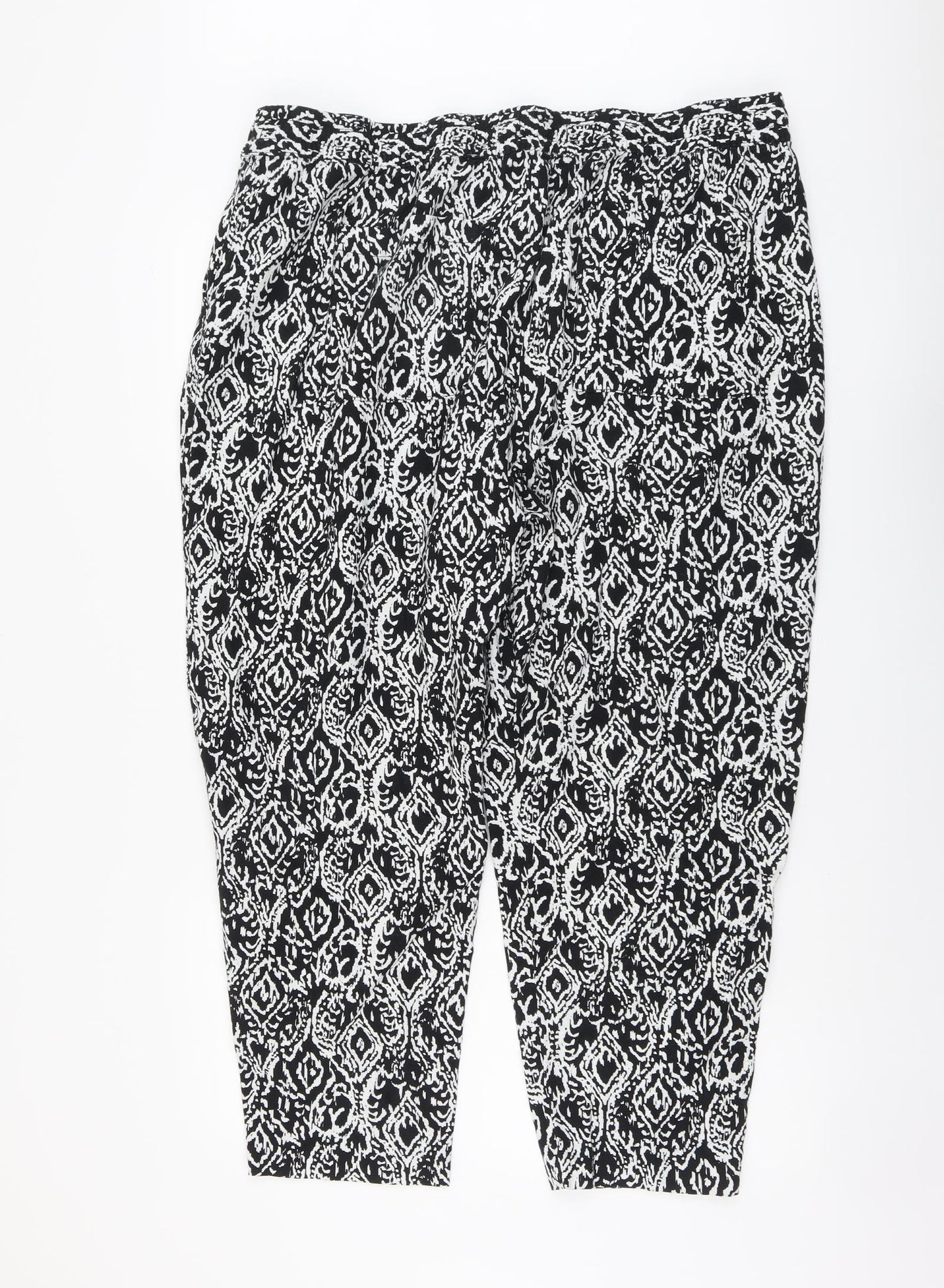 Marks and Spencer Womens Beige Geometric Polyester Trousers Size 22 L26 in Regular Drawstring