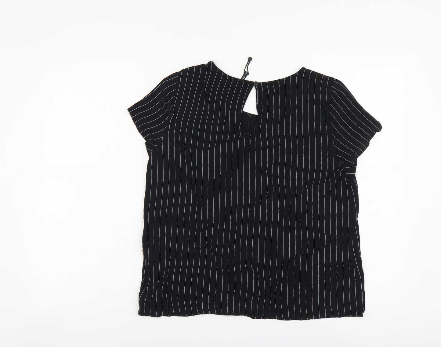 Only Womens Black Striped Viscose Basic T-Shirt Size 10 Round Neck