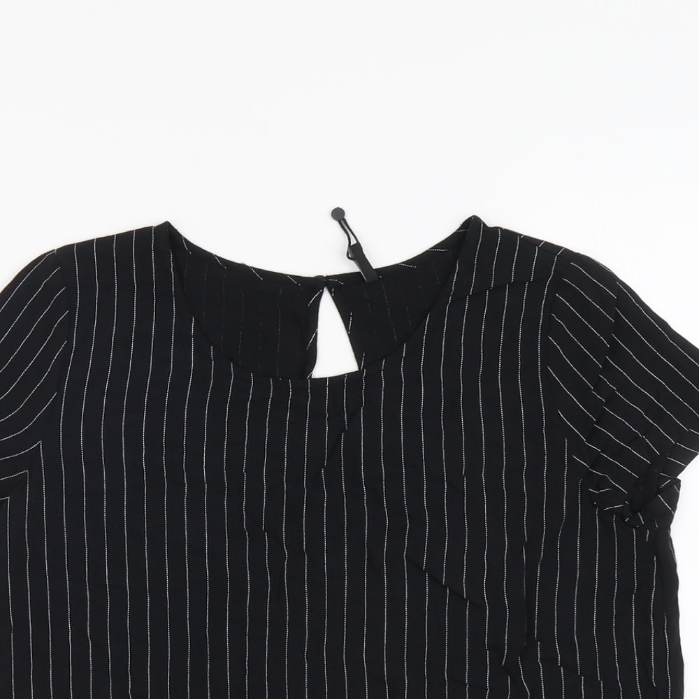 Only Womens Black Striped Viscose Basic T-Shirt Size 10 Round Neck