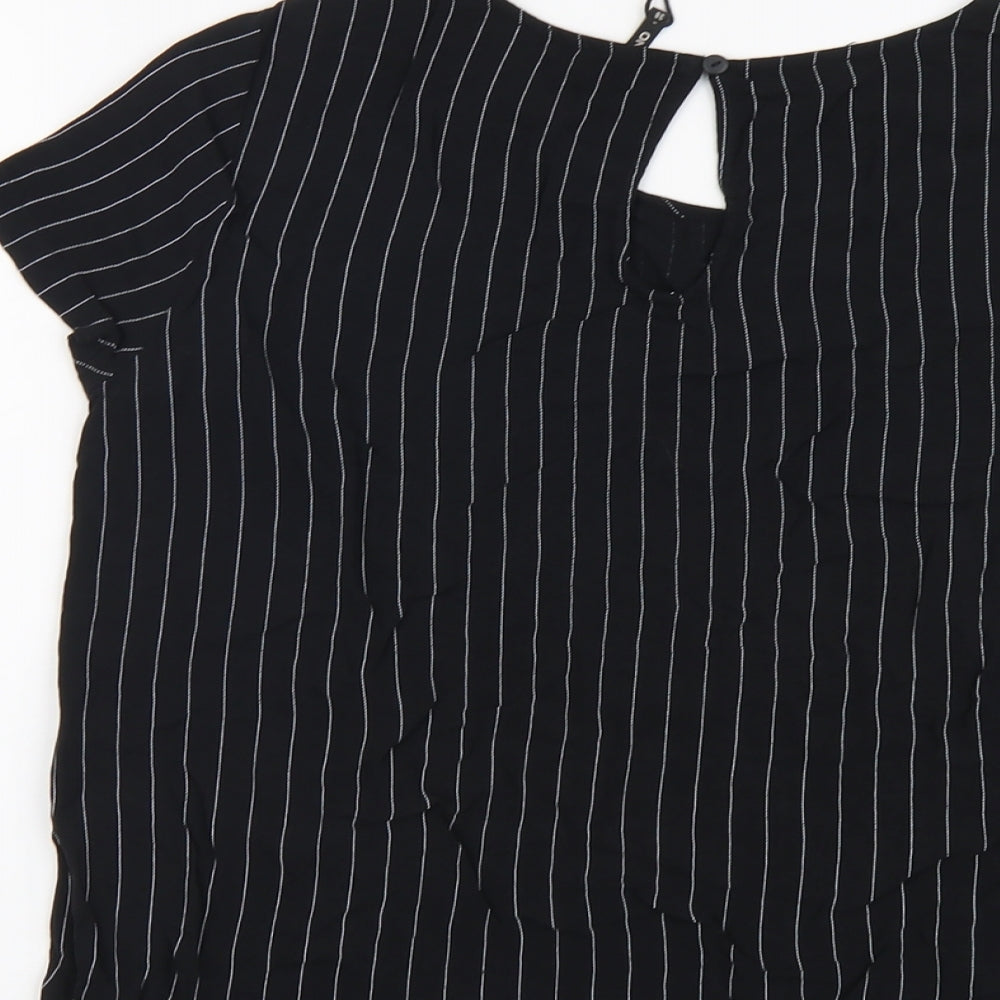 Only Womens Black Striped Viscose Basic T-Shirt Size 10 Round Neck