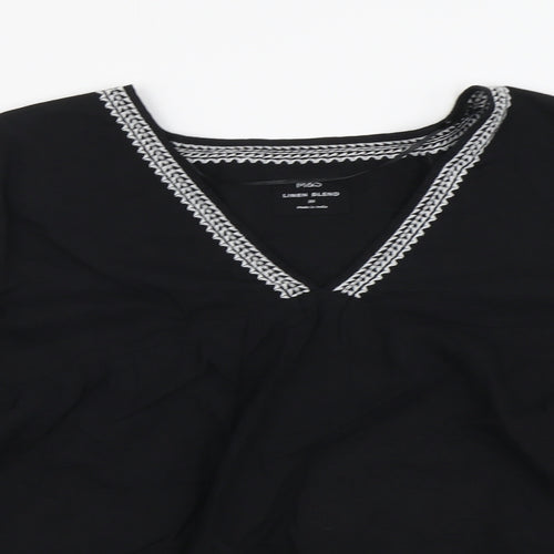 Marks and Spencer Womens Black Linen Basic Blouse Size 20 V-Neck
