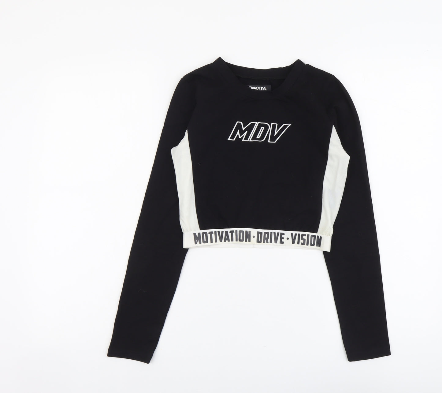 MDVACTIVE Womens Black Cotton Cropped Casual Size M Scoop Neck Pullover - Motivation Drive Vision