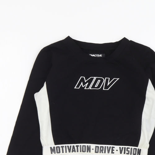 MDVACTIVE Womens Black Cotton Cropped Casual Size M Scoop Neck Pullover - Motivation Drive Vision