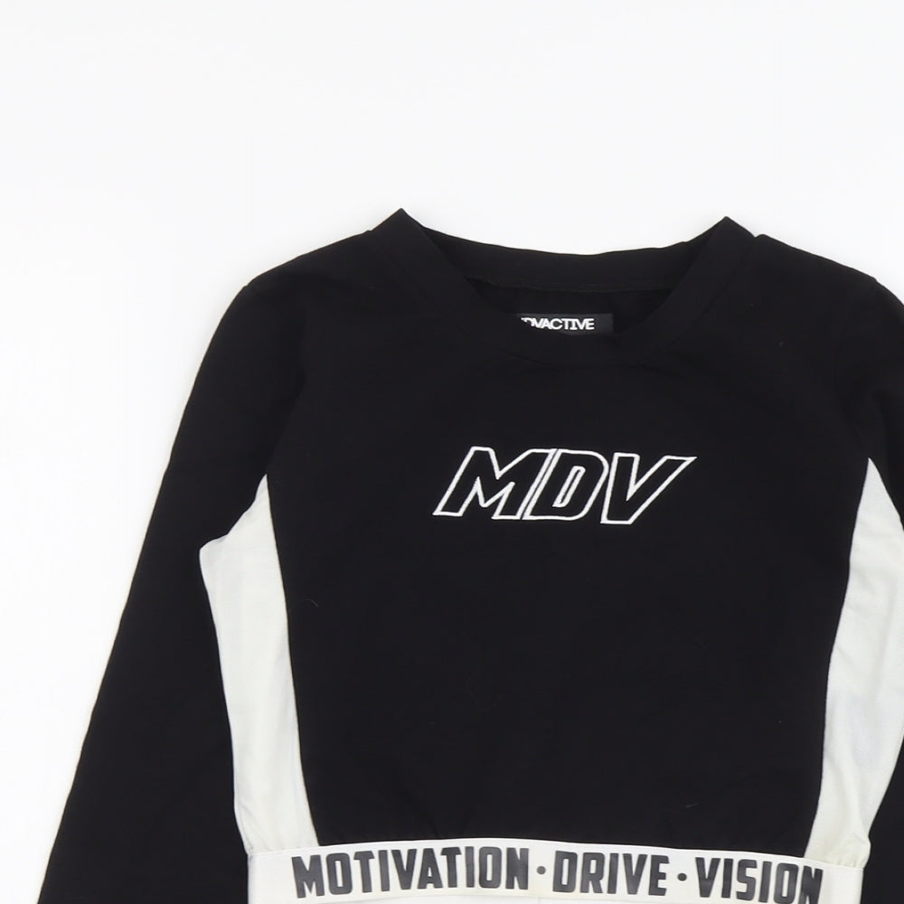 MDVACTIVE Womens Black Cotton Cropped Casual Size M Scoop Neck Pullover - Motivation Drive Vision