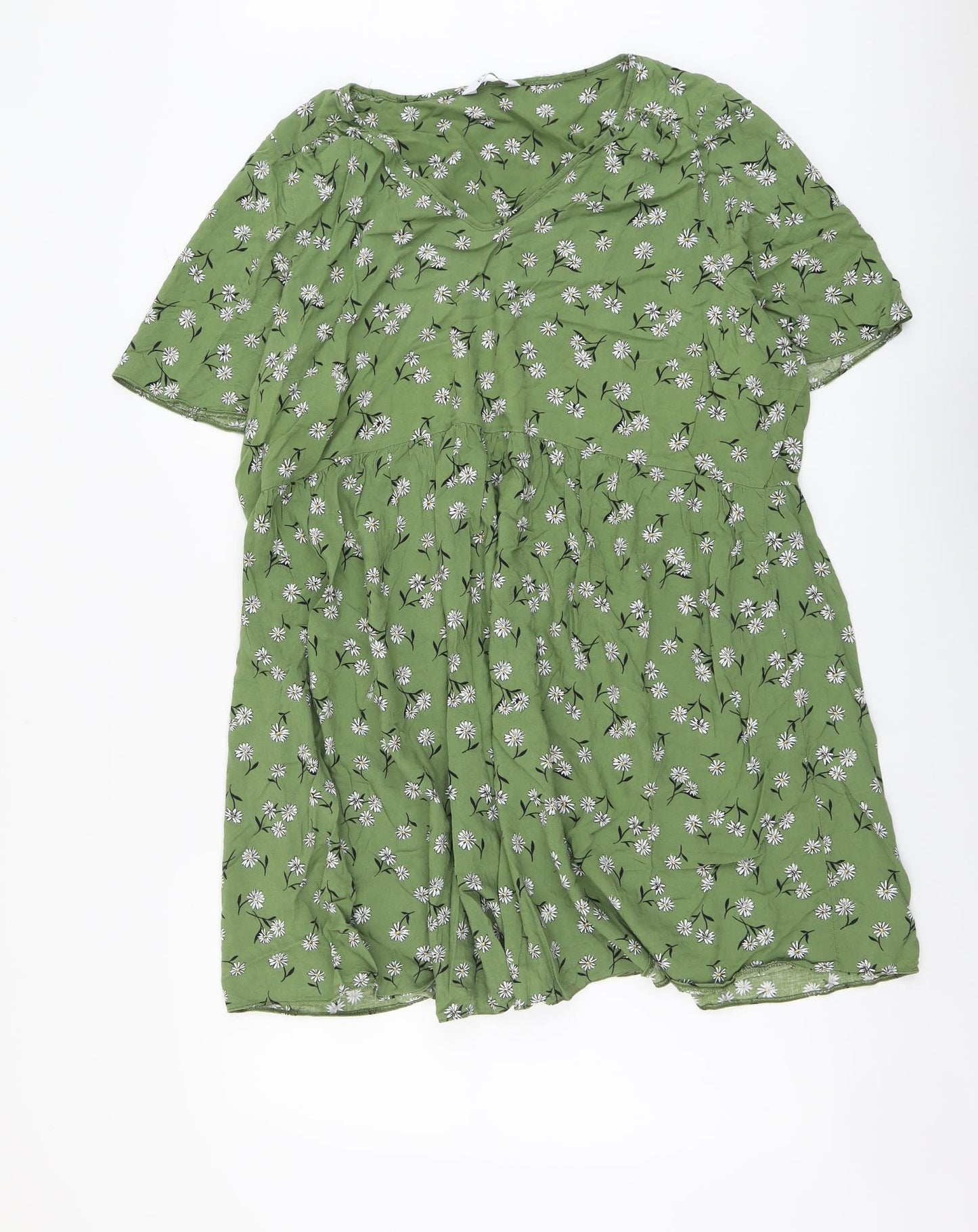 Evans Womens Green Floral Viscose T-Shirt Dress Size 22 V-Neck Pullover