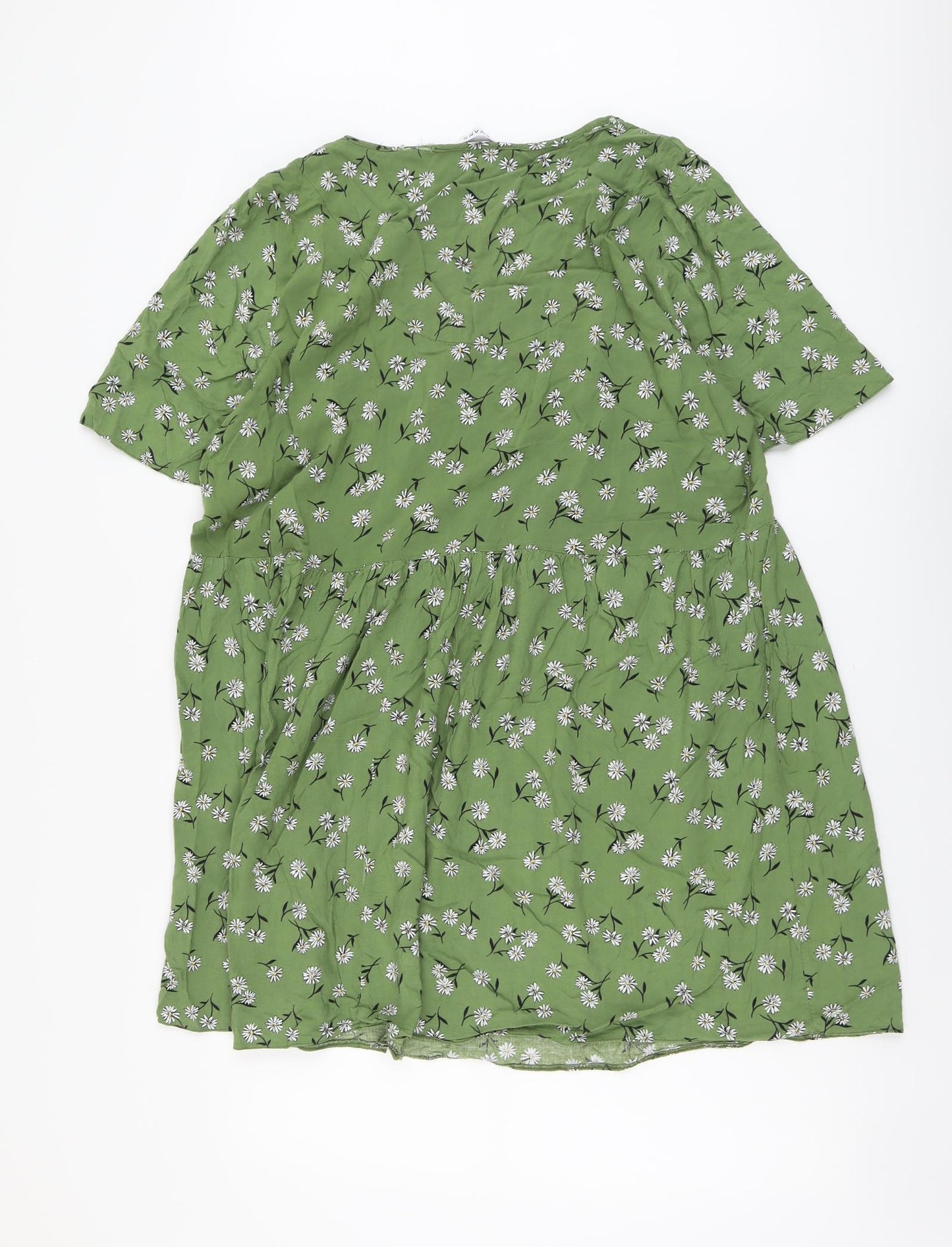 Evans Womens Green Floral Viscose T-Shirt Dress Size 22 V-Neck Pullover