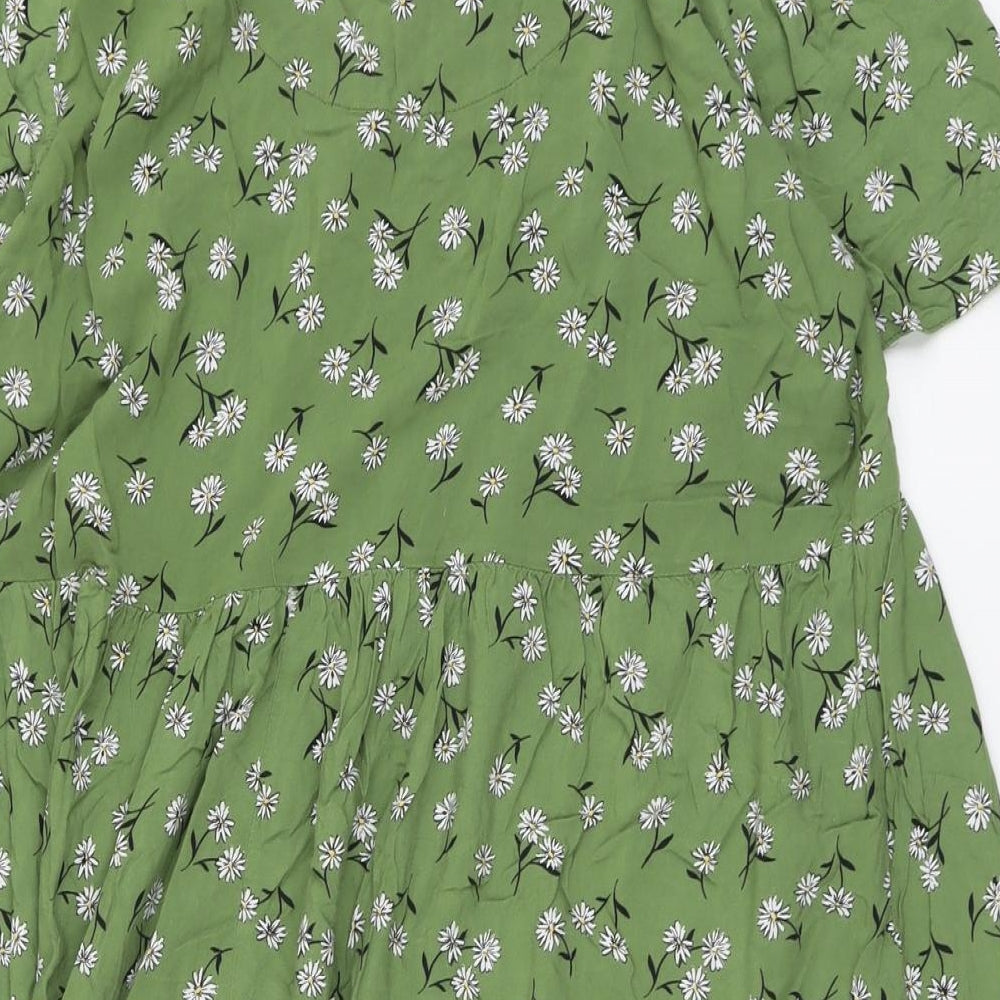 Evans Womens Green Floral Viscose T-Shirt Dress Size 22 V-Neck Pullover