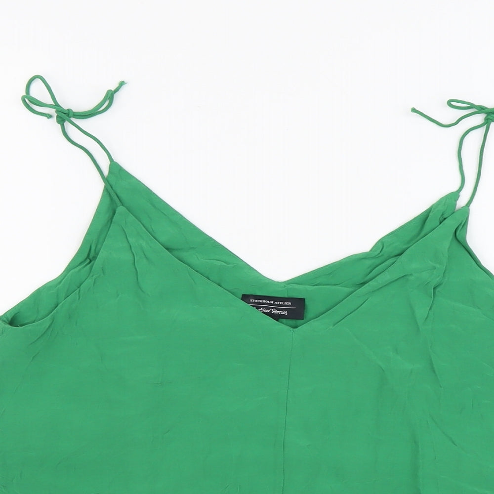 Stockholm Atelier Womens Green Viscose Basic Tank Size 12 V-Neck