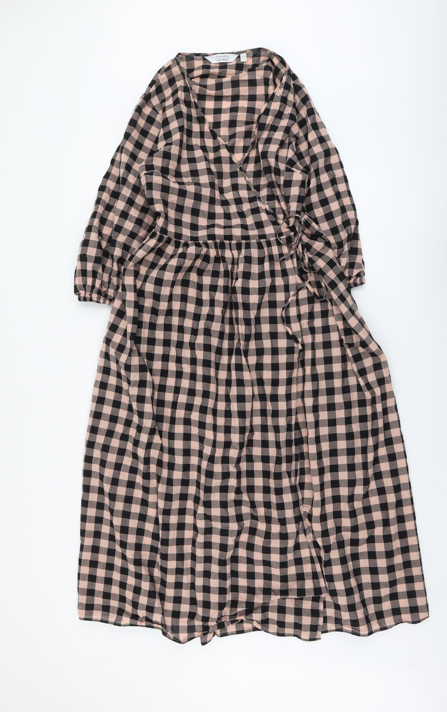 Stockholm Atelier Womens Black Plaid Cotton Wrap Dress Size 10 V-Neck Tie