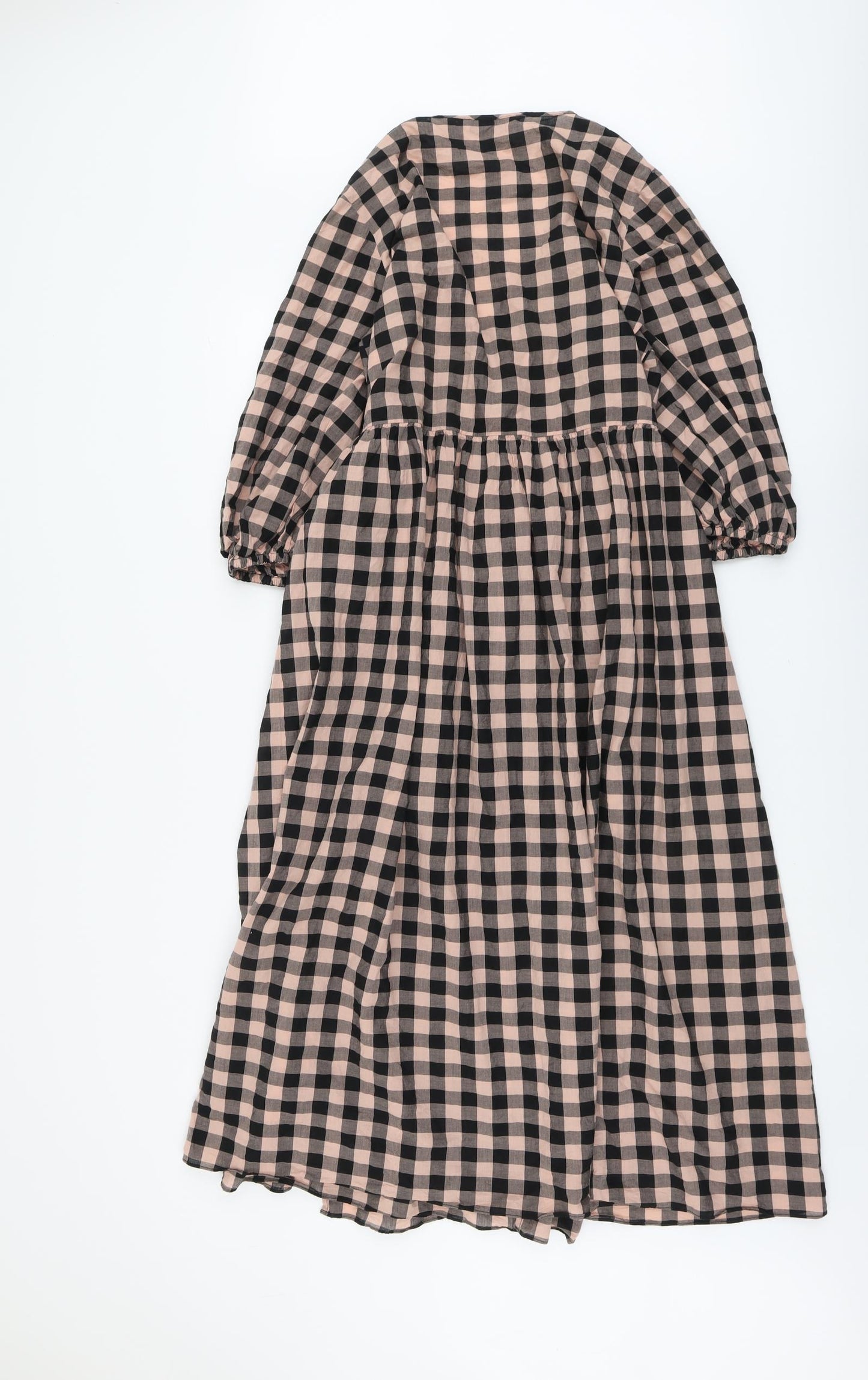 Stockholm Atelier Womens Black Plaid Cotton Wrap Dress Size 10 V-Neck Tie