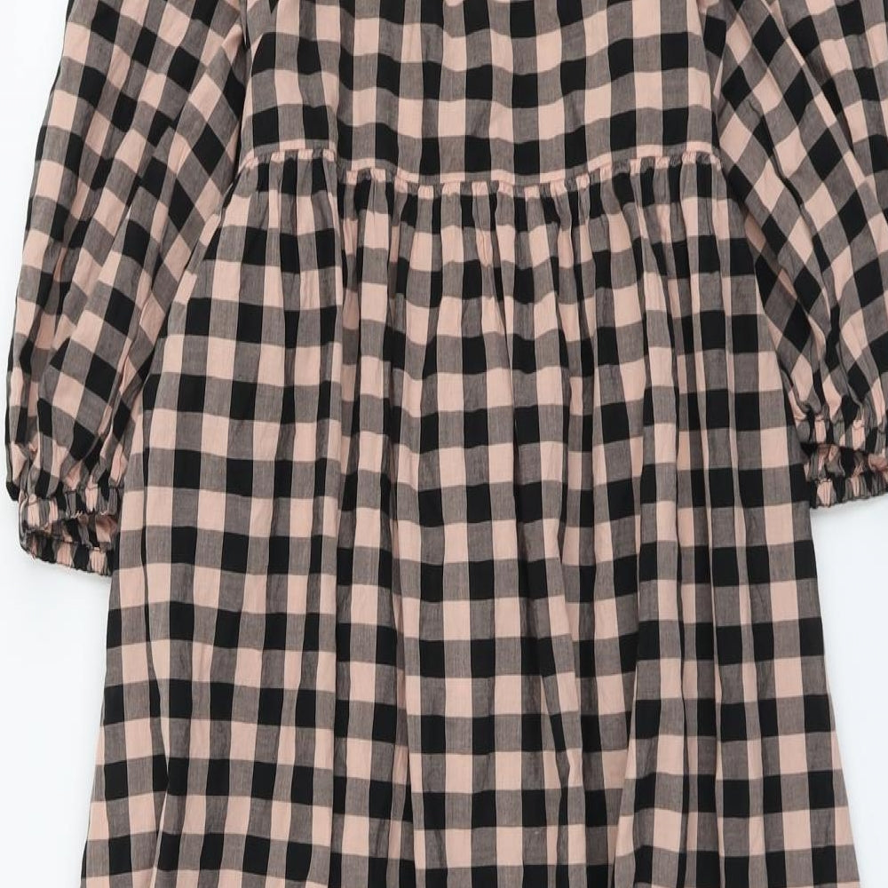 Stockholm Atelier Womens Black Plaid Cotton Wrap Dress Size 10 V-Neck Tie