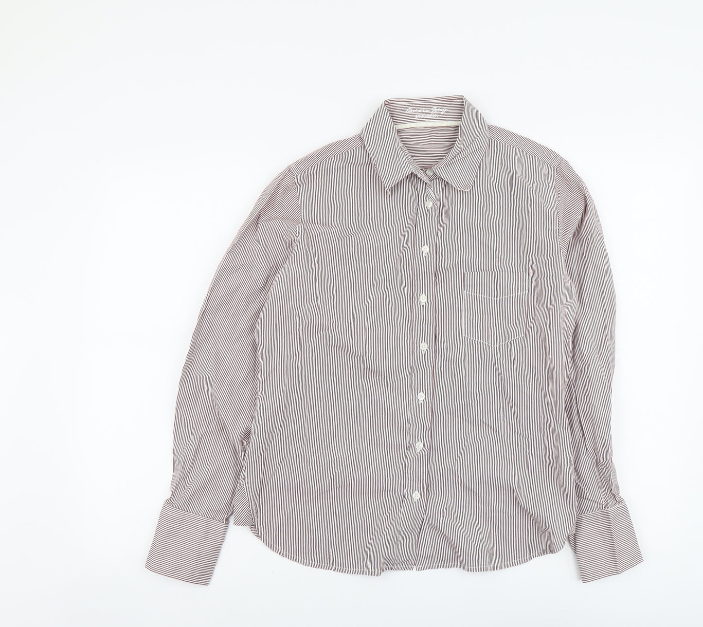 Christian Berg Womens Pink Striped Cotton Basic Button-Up Size 14 Collared