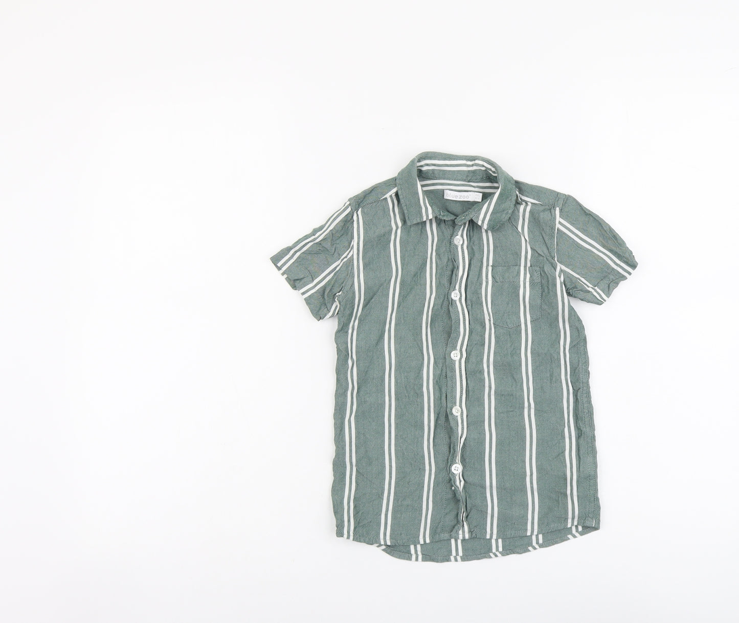 Blue Zoo Boys Green Striped Viscose Basic Button-Up Size 6-7 Years Collared Button