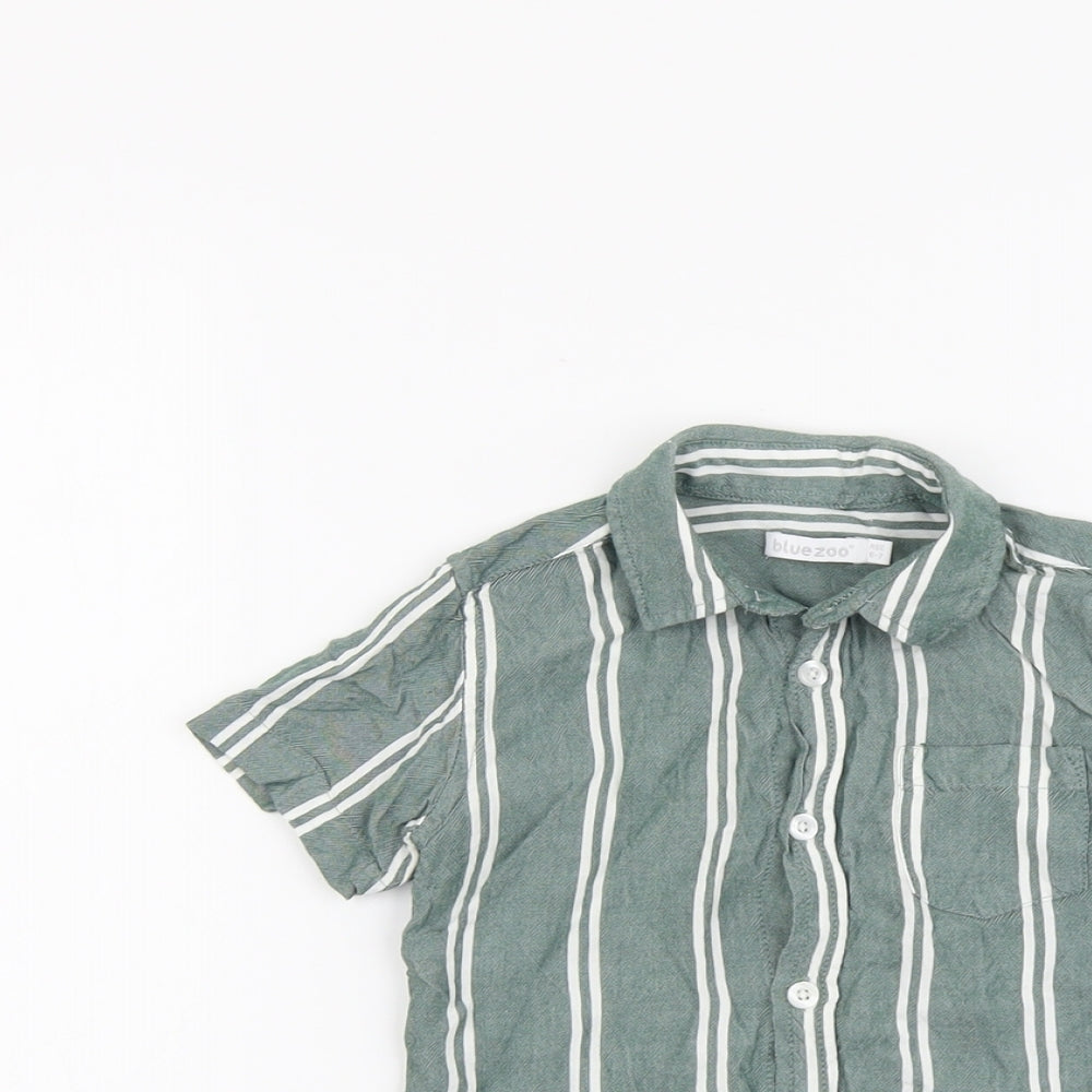 Blue Zoo Boys Green Striped Viscose Basic Button-Up Size 6-7 Years Collared Button