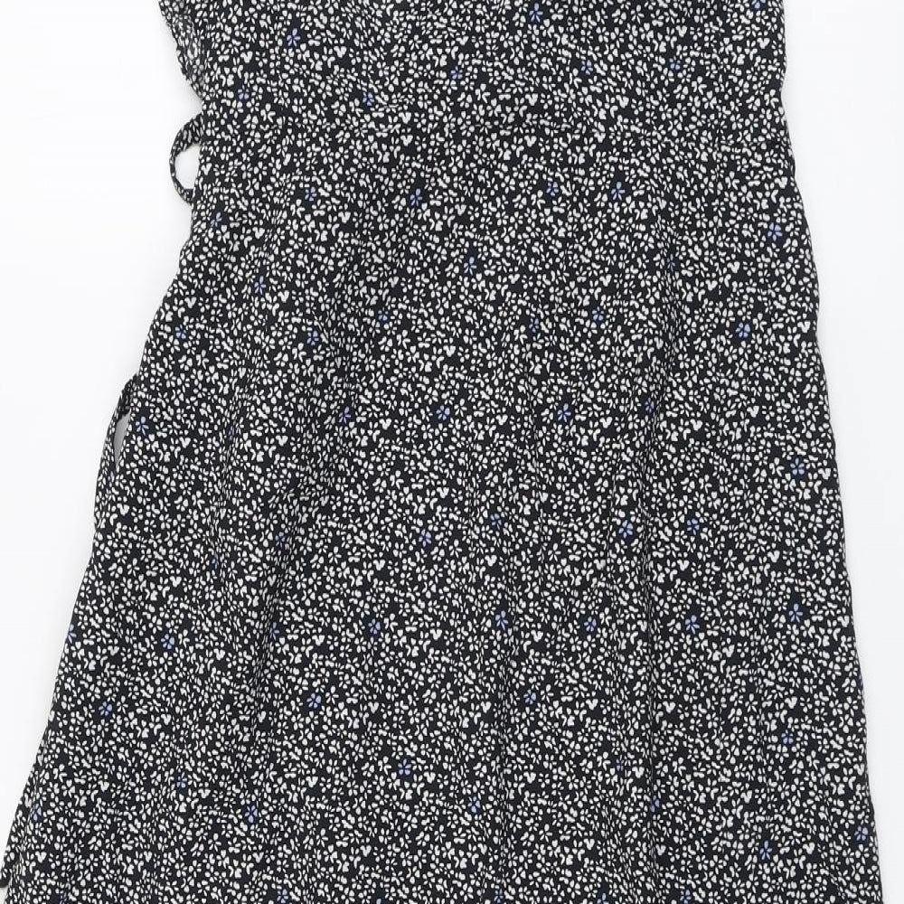 Brave Soul Womens Black Geometric Viscose Wrap Dress Size S V-Neck Tie