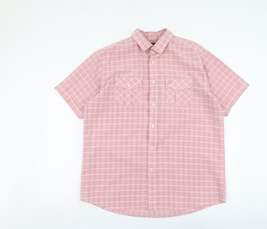 Lincoln Mens Pink Plaid Viscose Button-Up Size L Collared Button