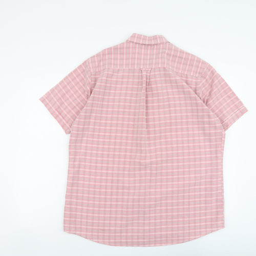 Lincoln Mens Pink Plaid Viscose Button-Up Size L Collared Button
