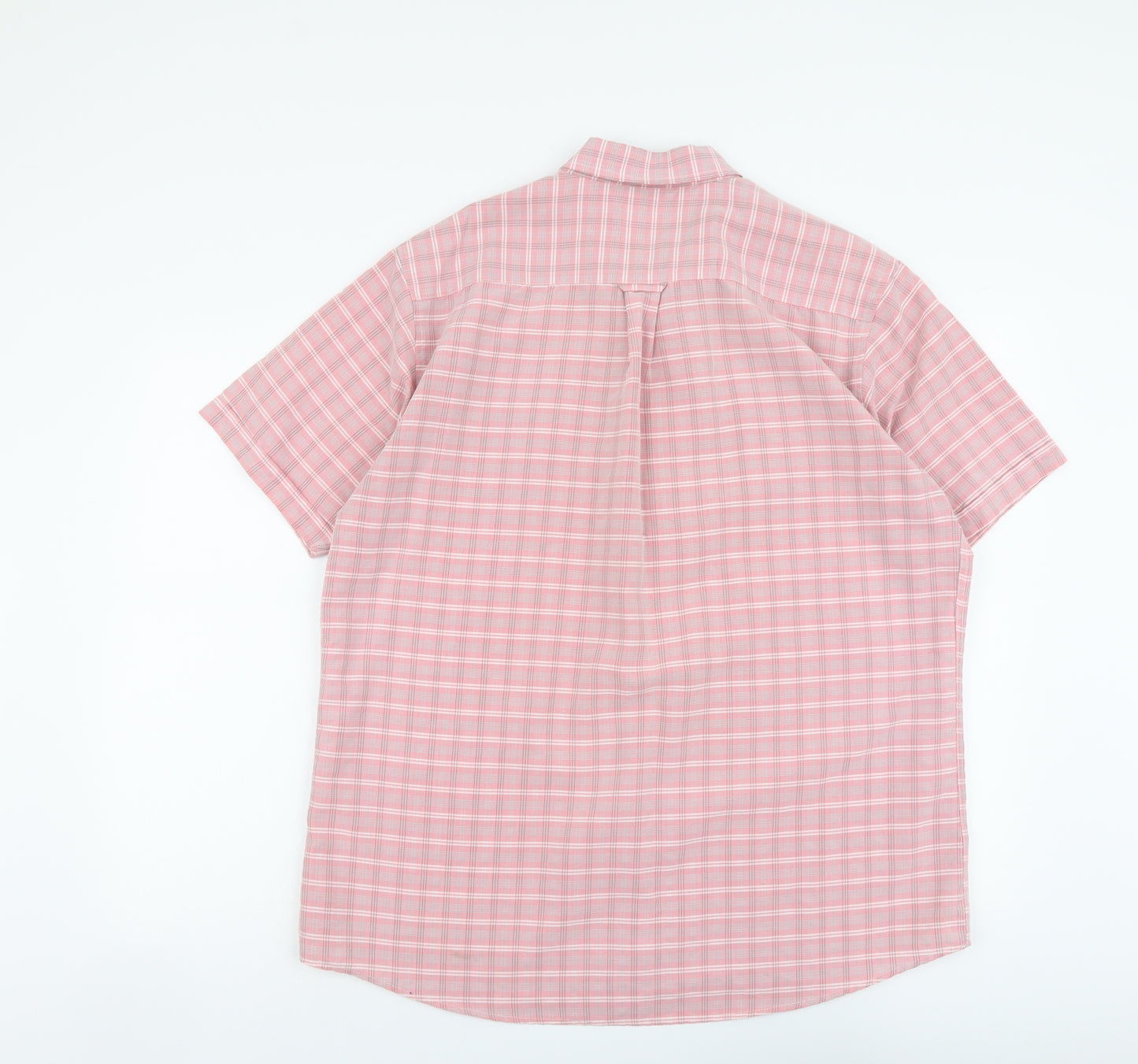 Lincoln Mens Pink Plaid Viscose Button-Up Size L Collared Button