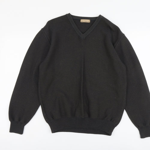 Marks and Spencer Mens Grey V-Neck Cotton Pullover Jumper Size S Long Sleeve
